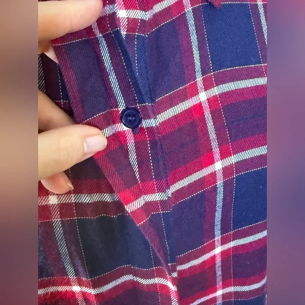 Michael Kors Red & Blue soft plaid flannel shirt studded western collar XL EUC